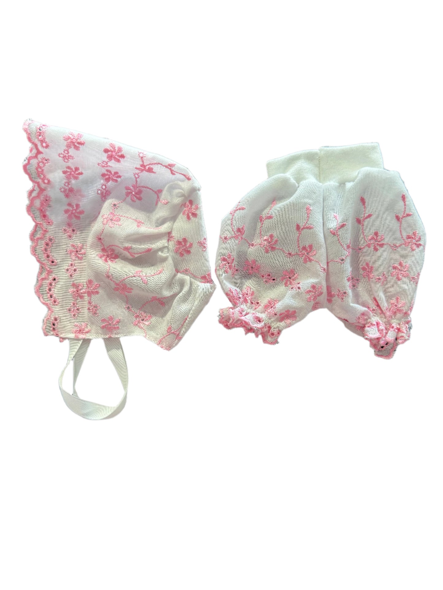 Pink Lace Bonnet & Undergarments Set - 2 Pieces