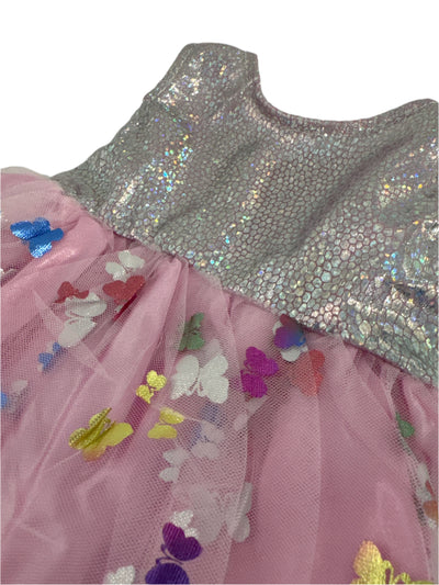 Silver Shimmer & Pink Butterfly Tulle Dress