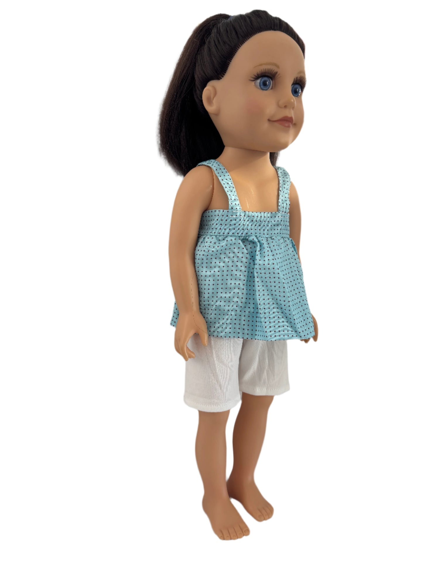 Blue Polkadot Cami & White Leggings - 2 Piece Set