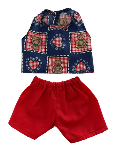 Blue Red Checkered Heart & Red Short Set - 2 Piece