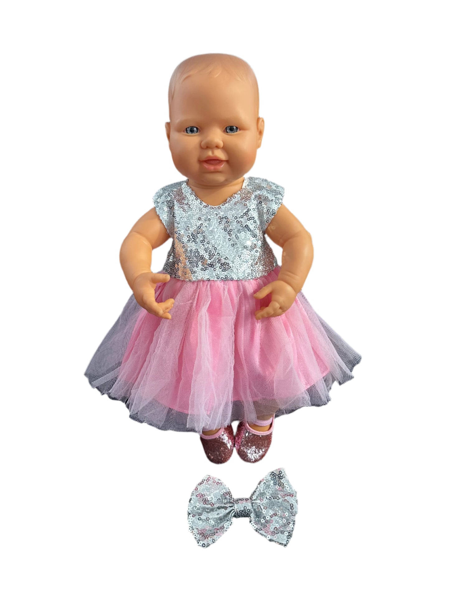 Sequin Tulle Pink Party Dress & Bow