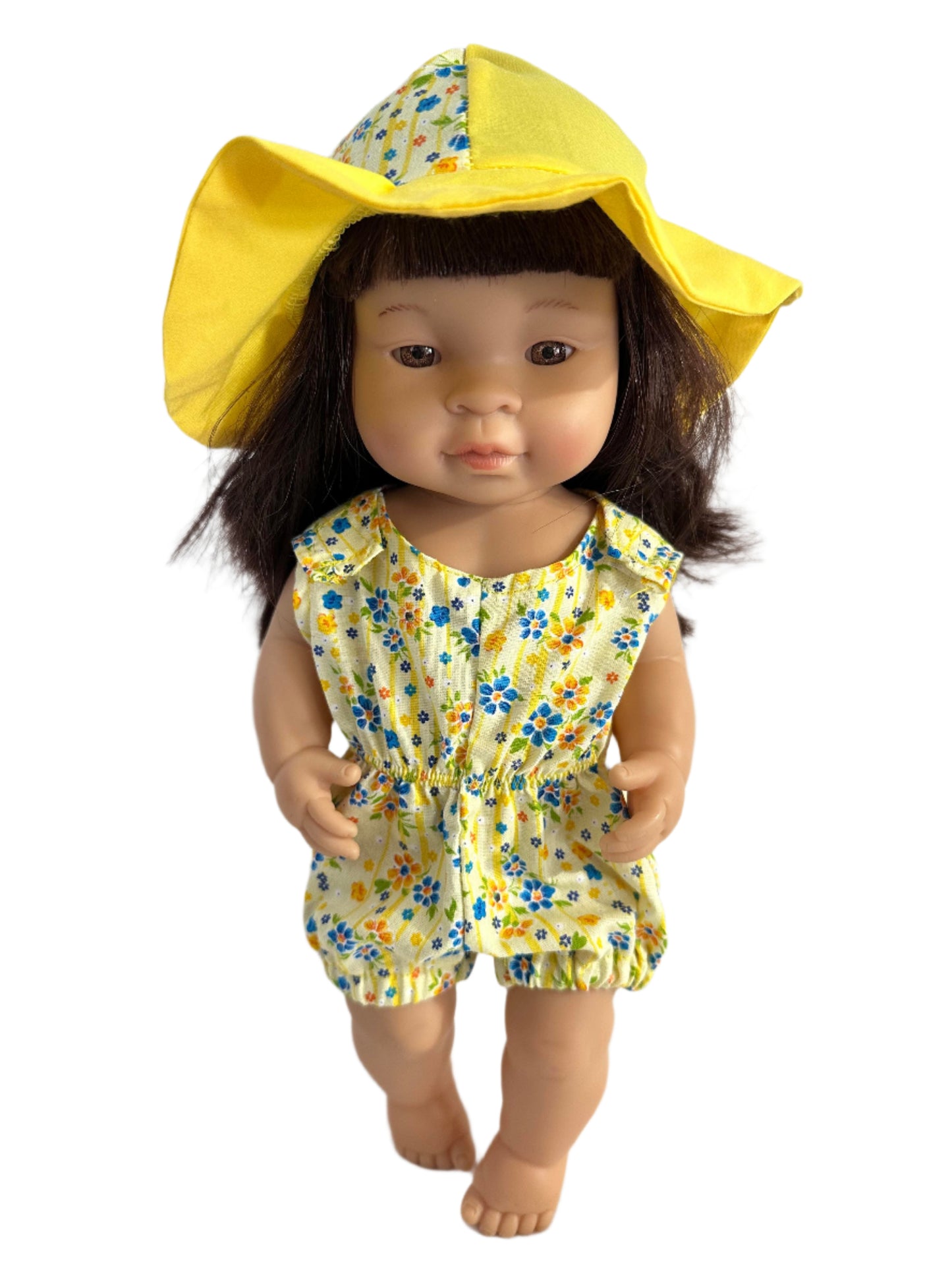 Yellow Floral Romper & Hat Set - 2 Piece
