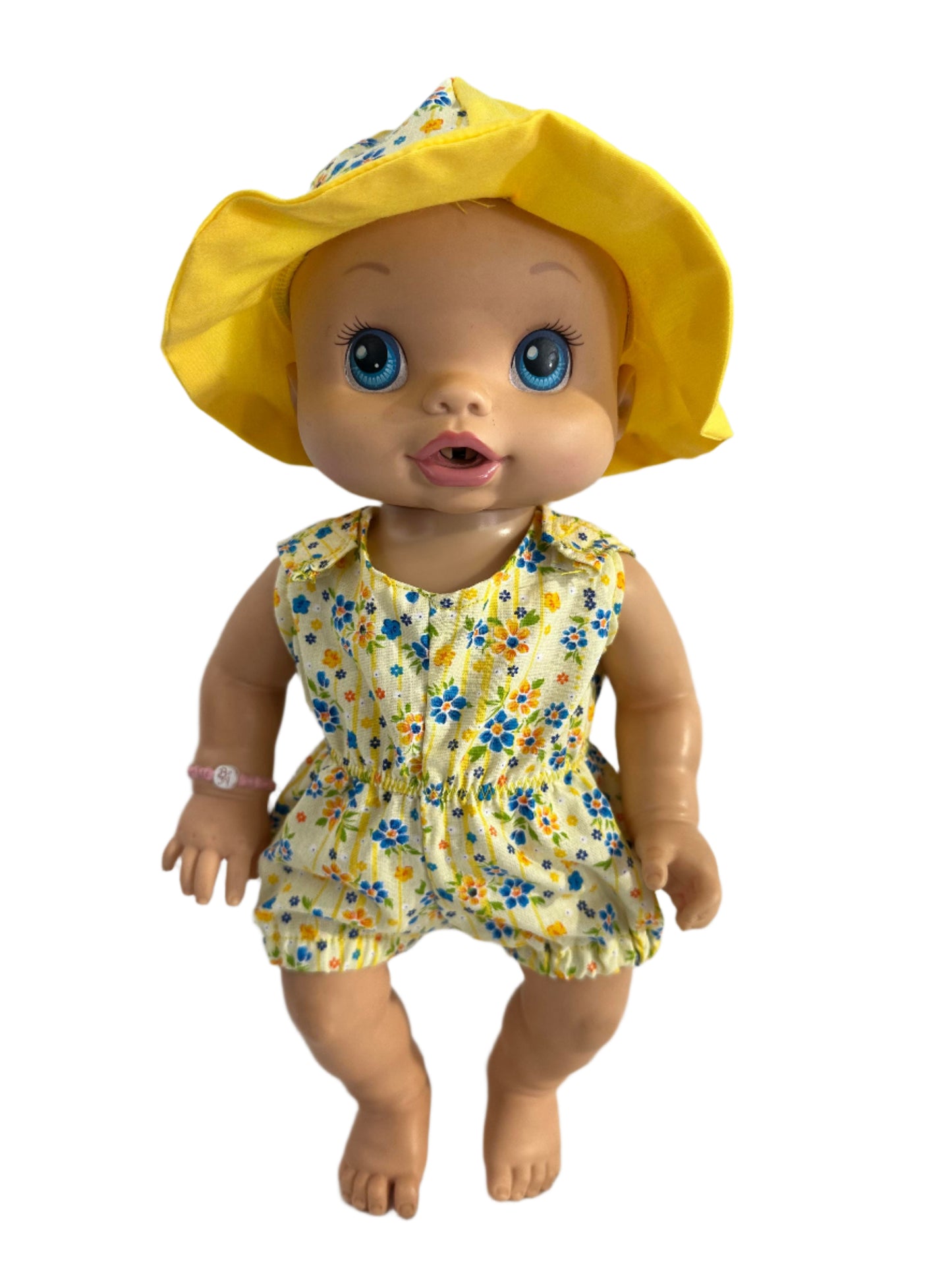 Yellow Floral Romper & Hat Set - 2 Piece