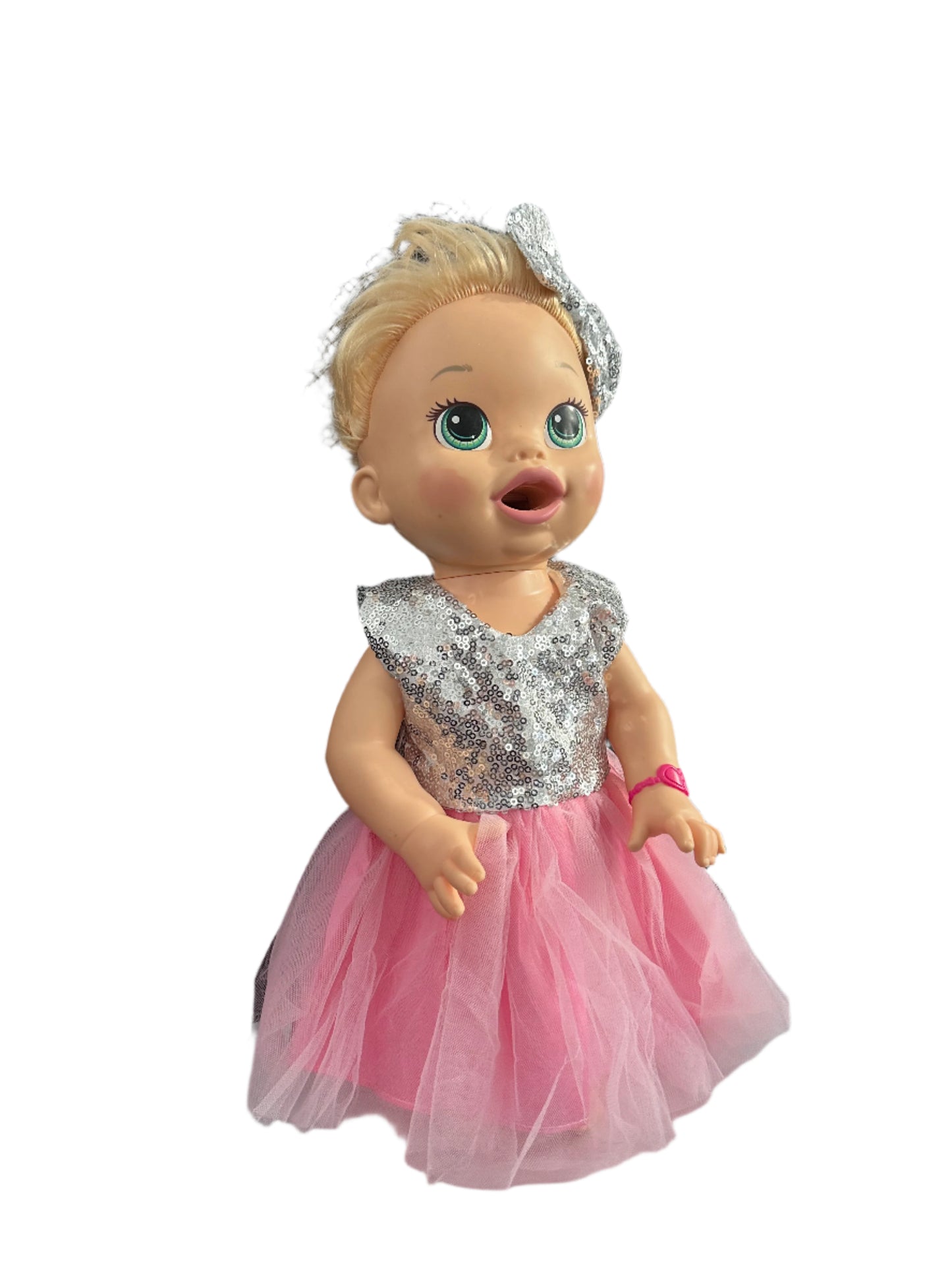 Sequin Tulle Pink Party Dress & Bow