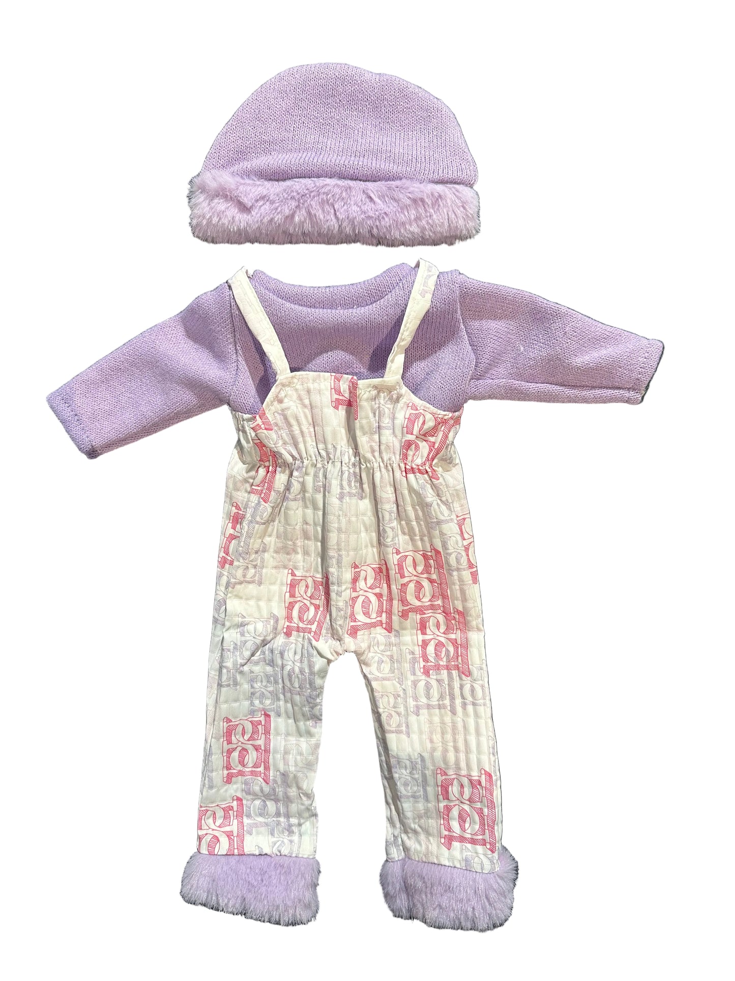 Lavender Sweater, Overalls & Beanie - 3 Piece Set
