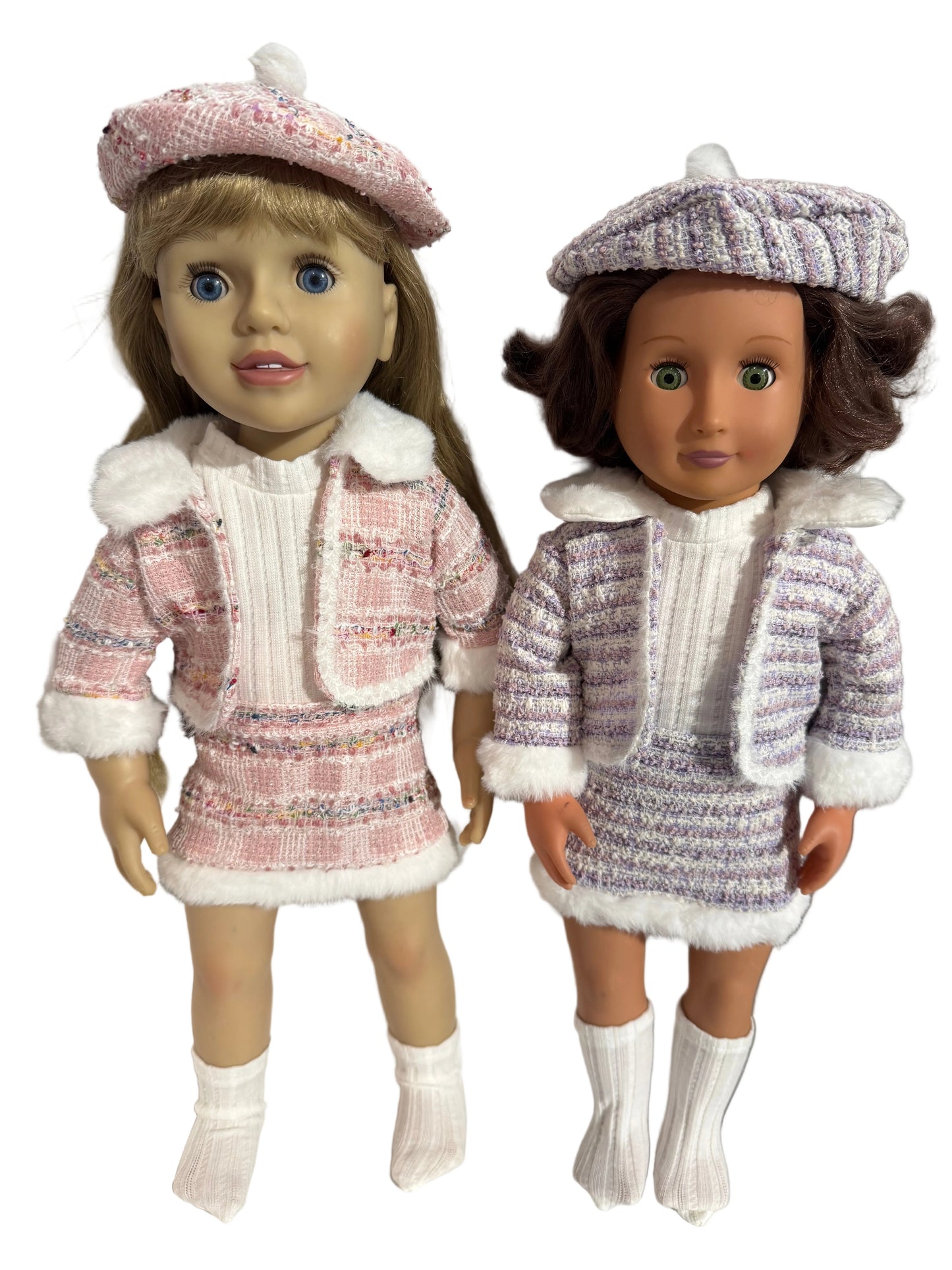 Chic Tweed Skirt, Jacket & Sock Set with Beret - 4 Piece Set
