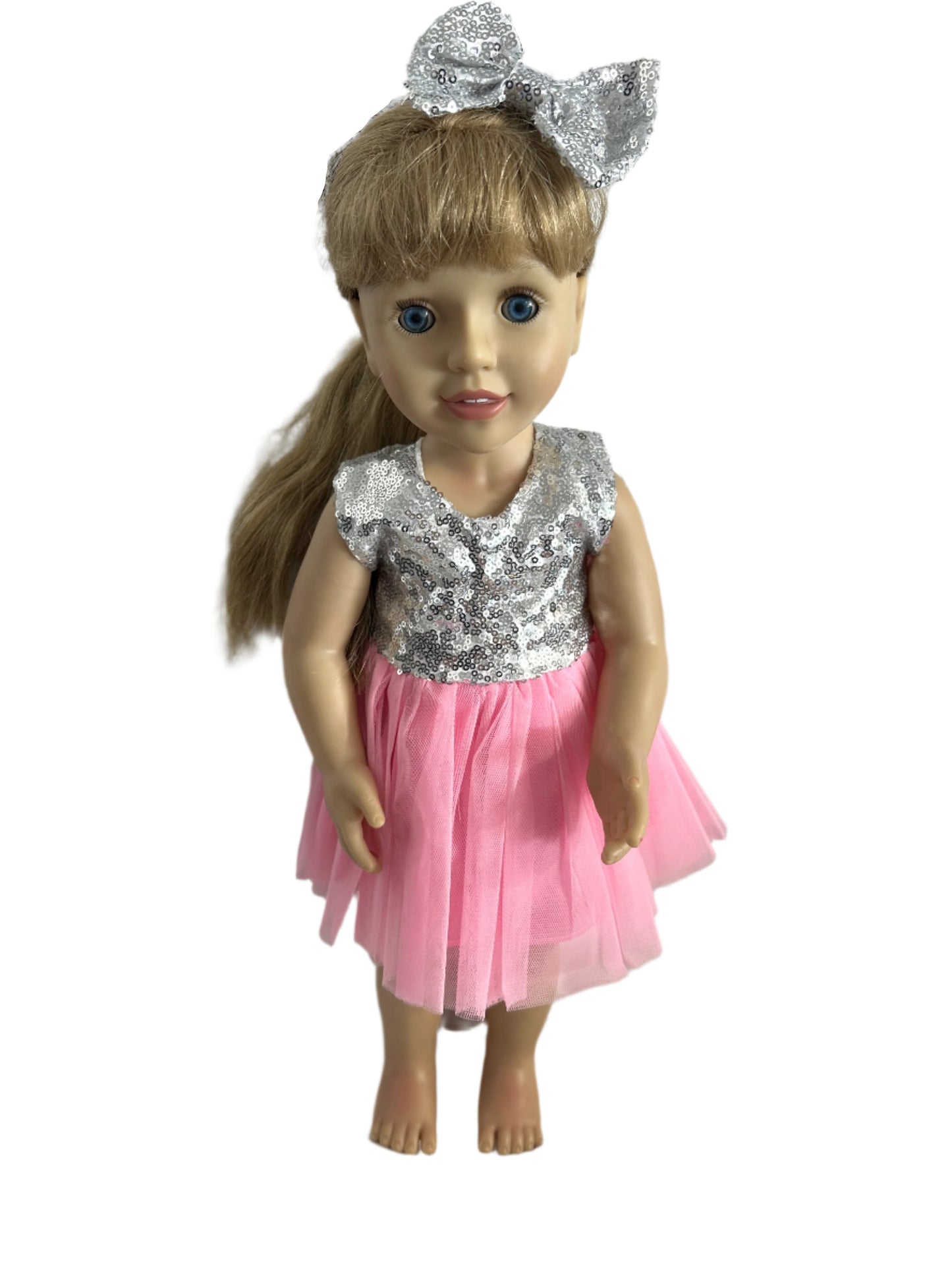 Sequin Tulle Pink Party Dress & Bow