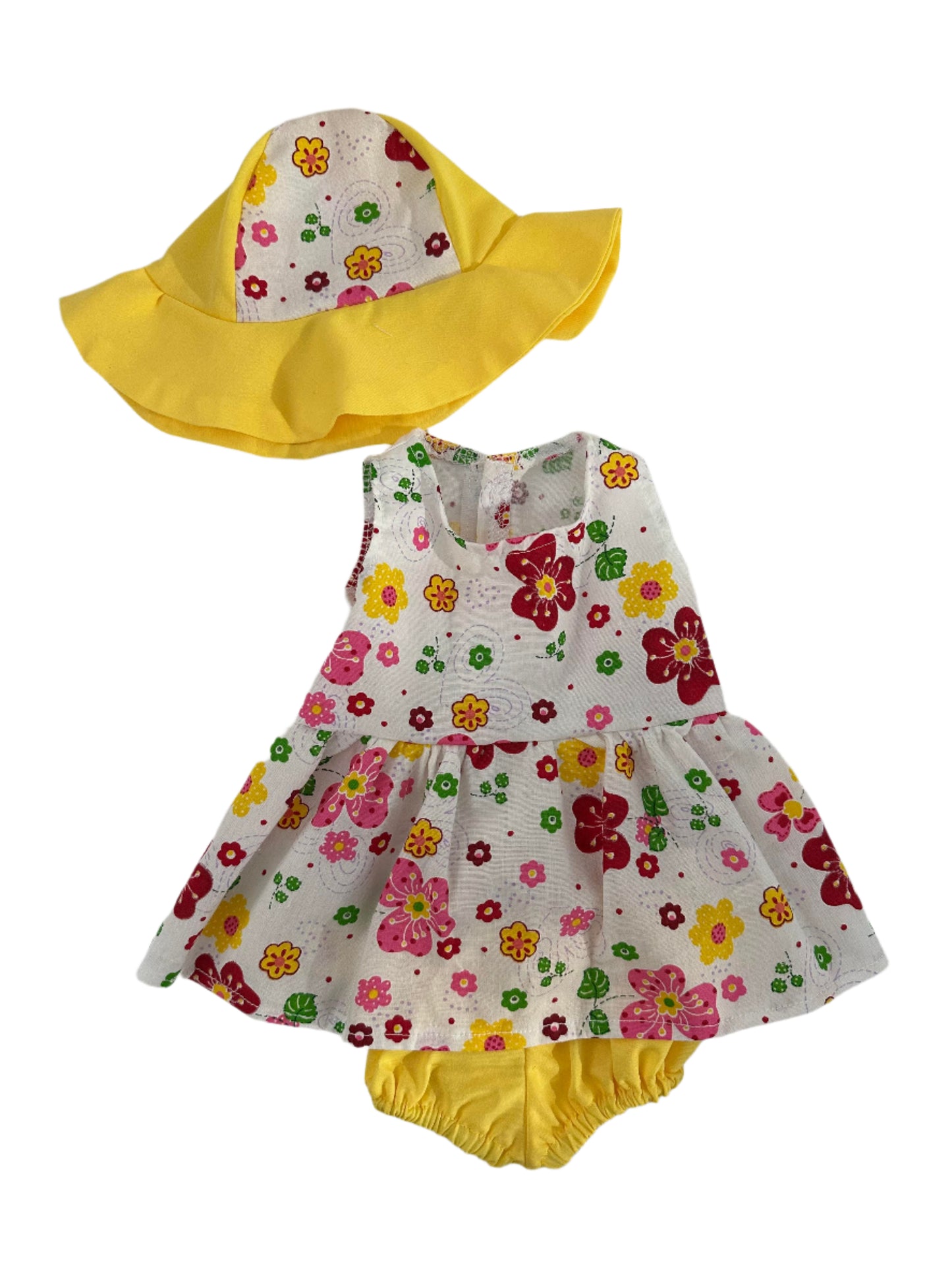 Yellow Floral Dress & Panties - 3 Piece Set
