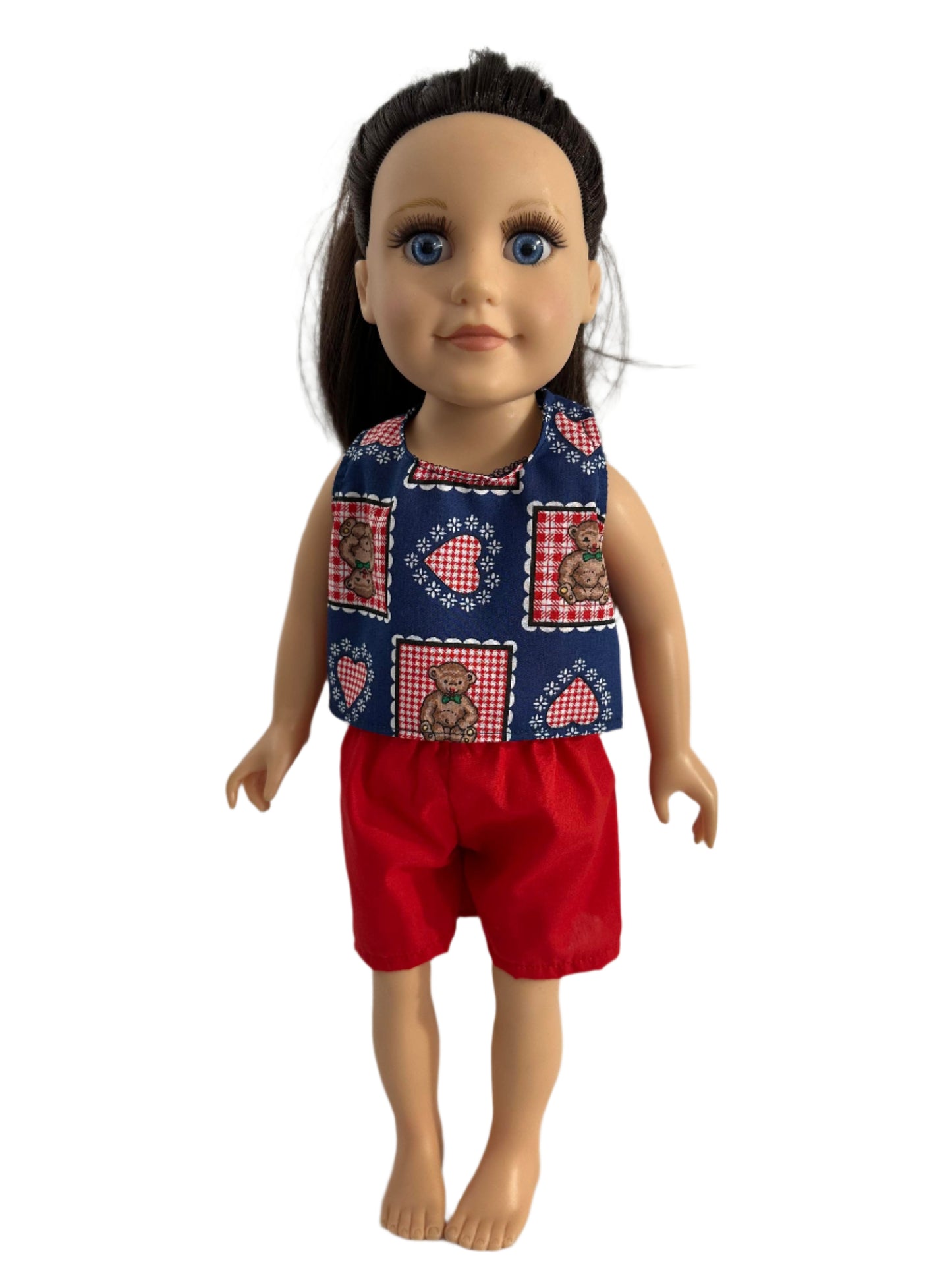 Blue Red Checkered Heart & Red Short Set - 2 Piece