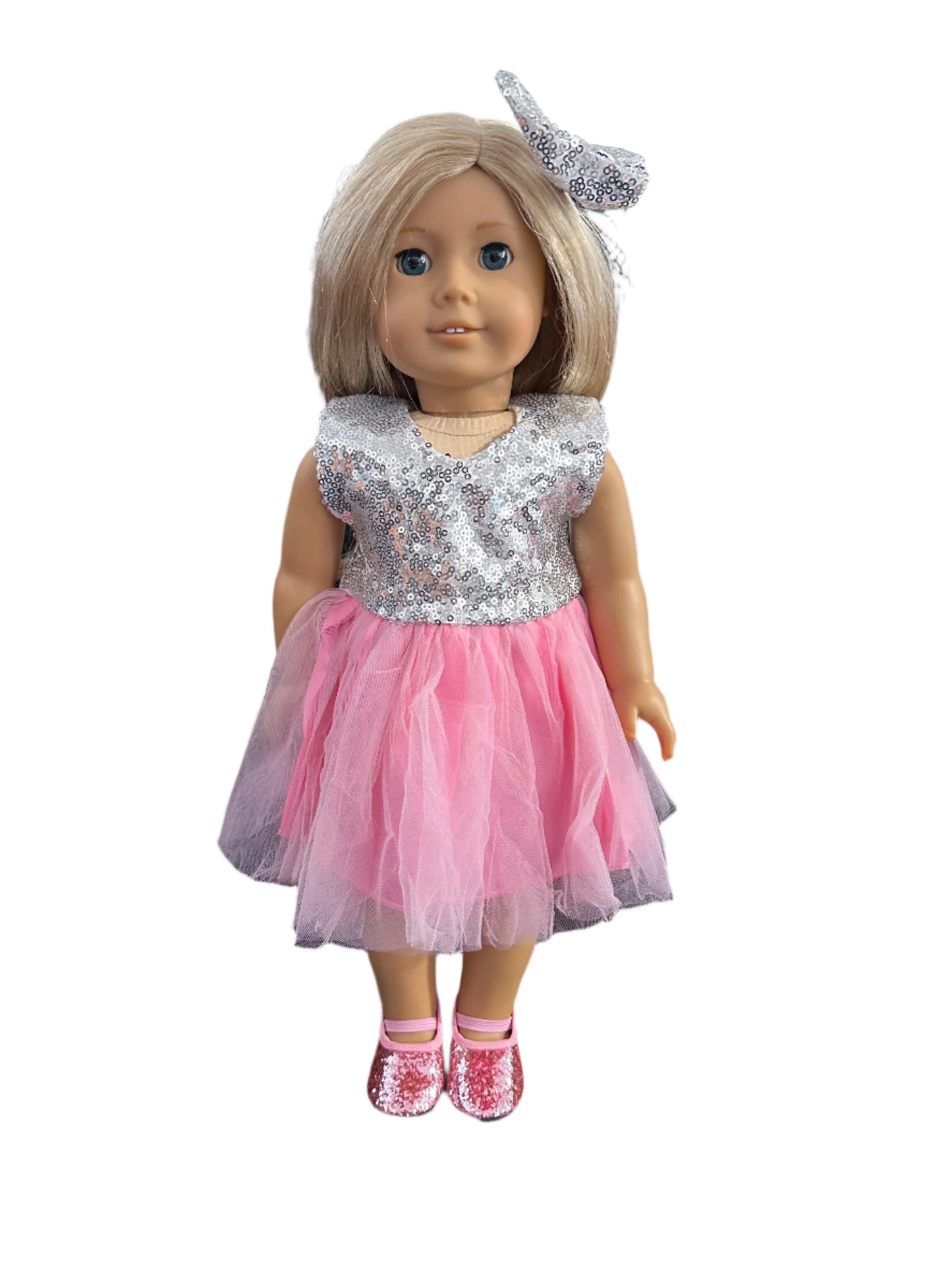 Sequin Tulle Pink Party Dress & Bow