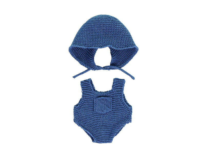 Blue Knit Romper & Bonnet 2 Piece Set - 21cm Miniland