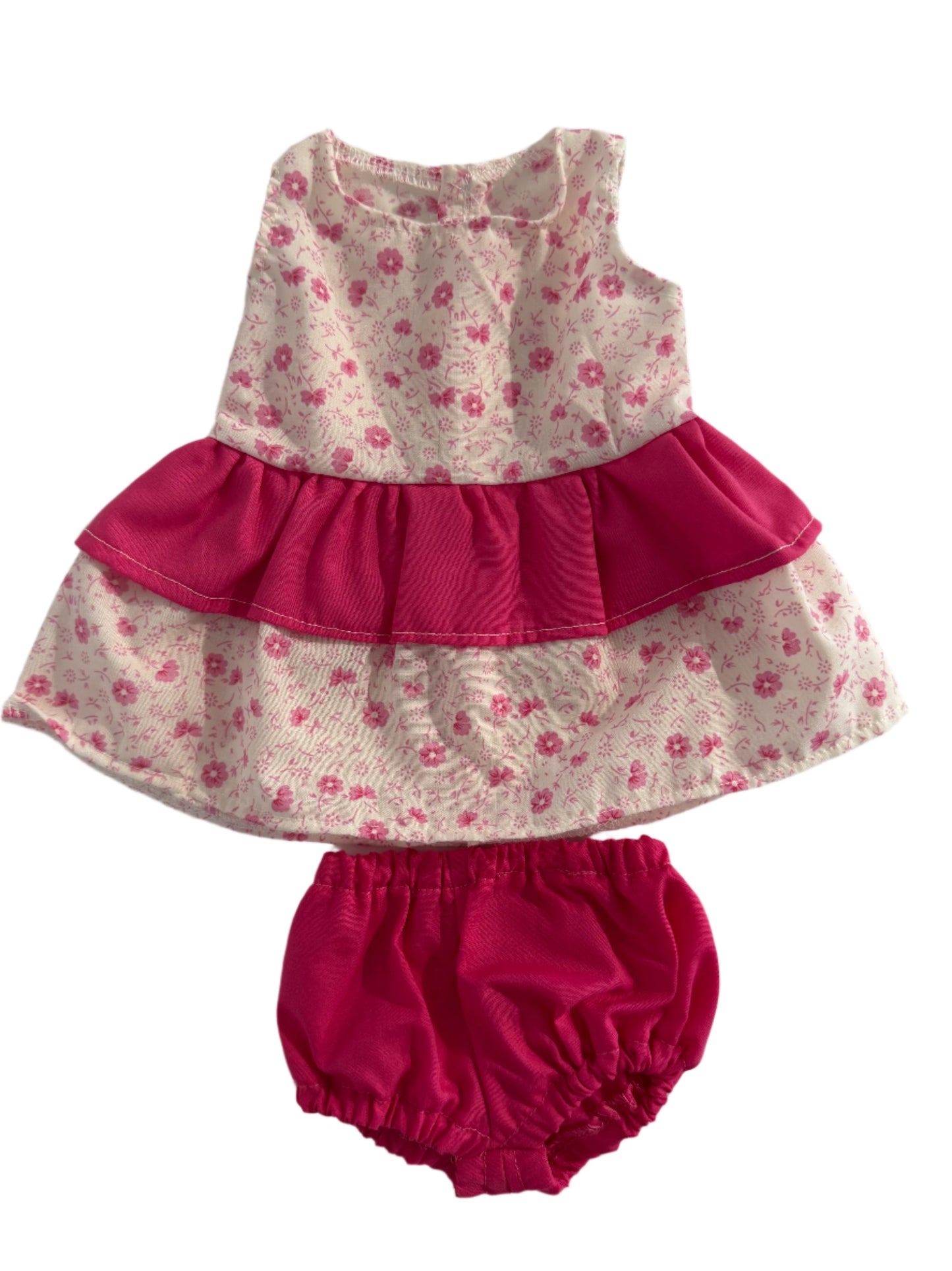 White & Pink Floral Dress & Panties - 2 Piece