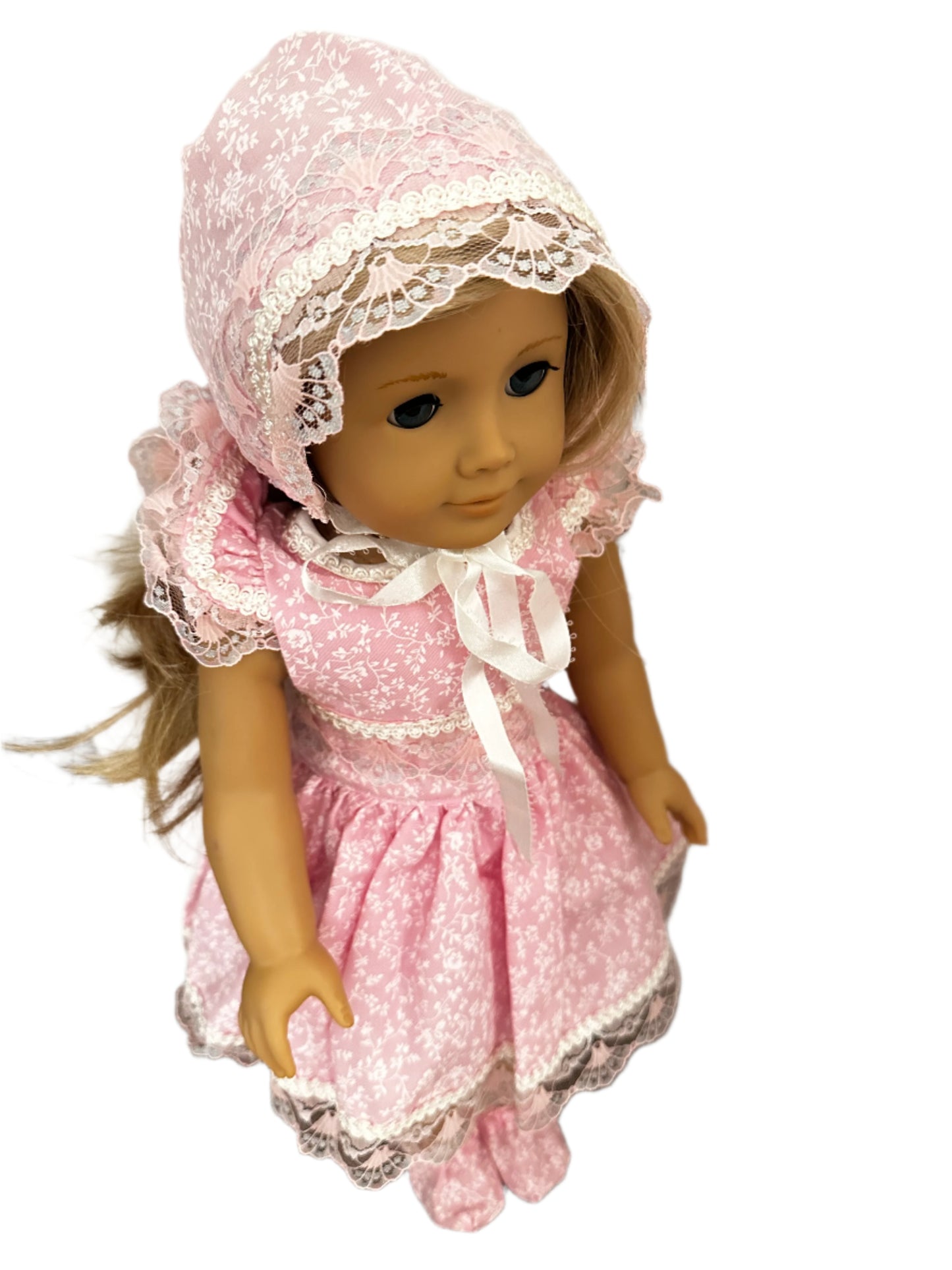 Vintage Pink Lace Dress Set With White Flowers - 4 Pieces