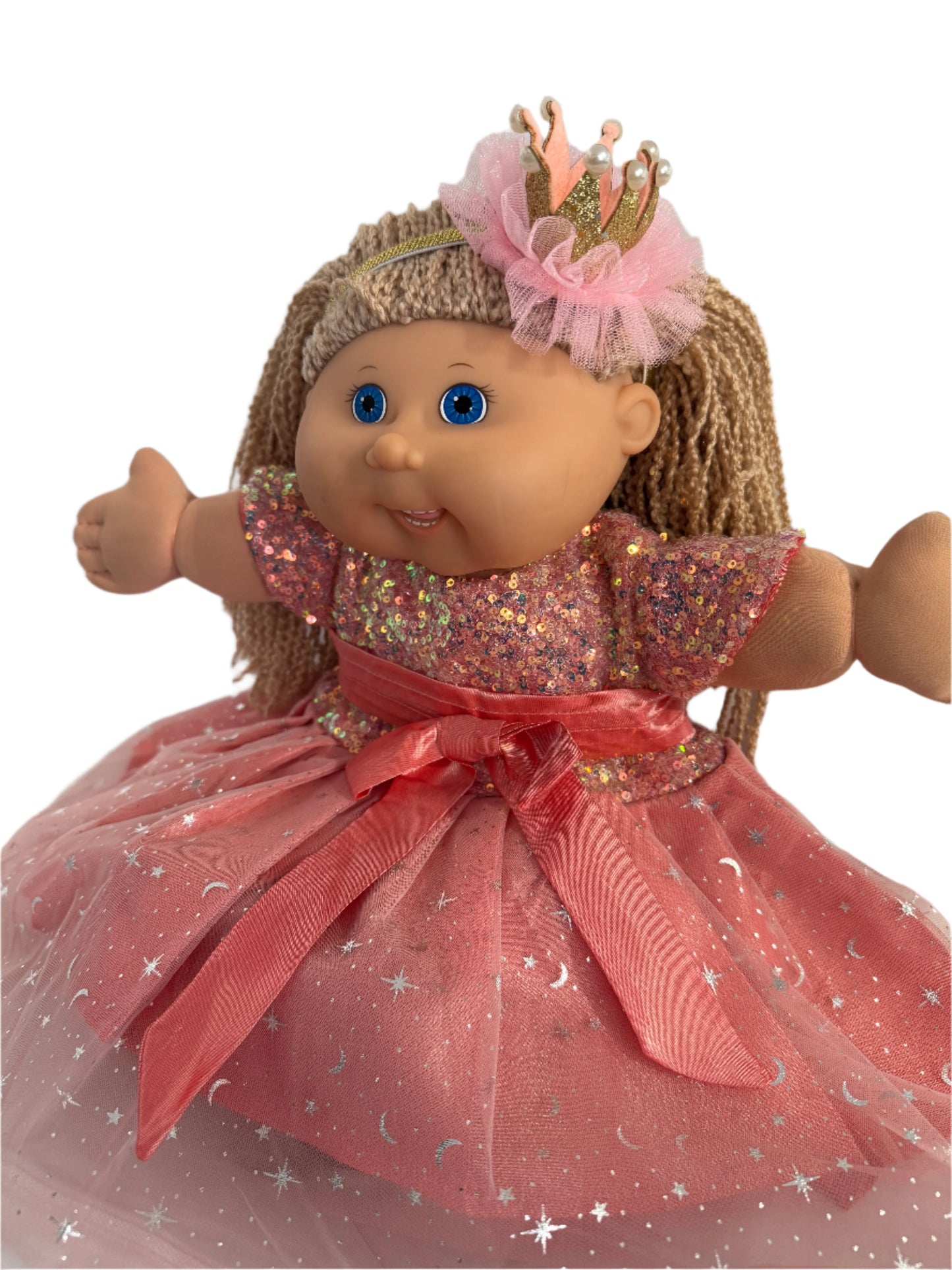 Coral Sequin & Silver Star Party Dress & Crown