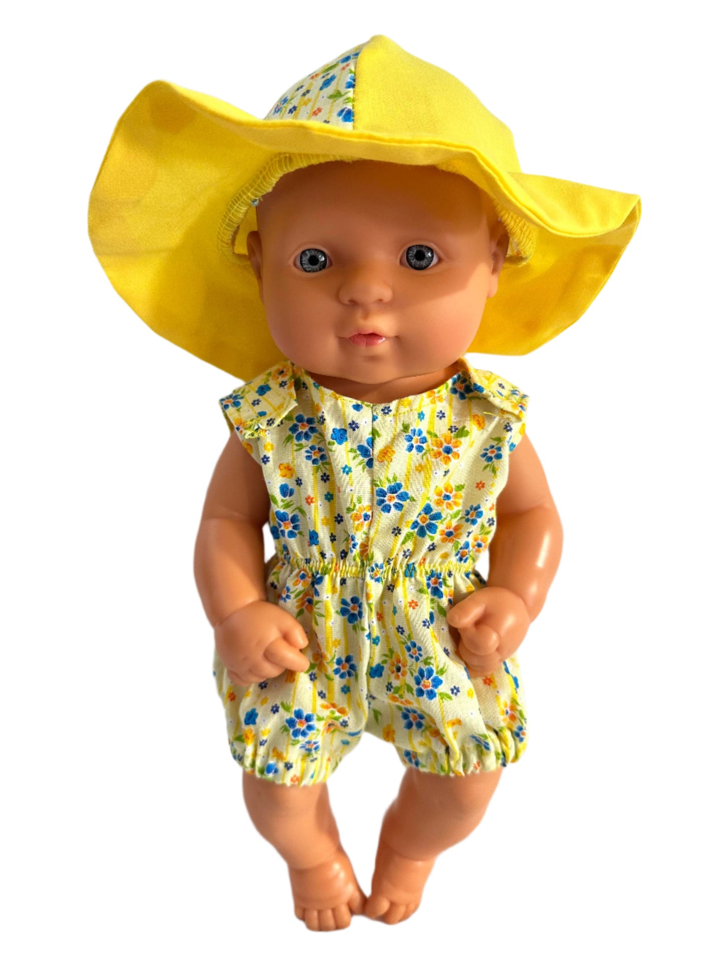 Yellow Floral Romper & Hat Set - 2 Piece