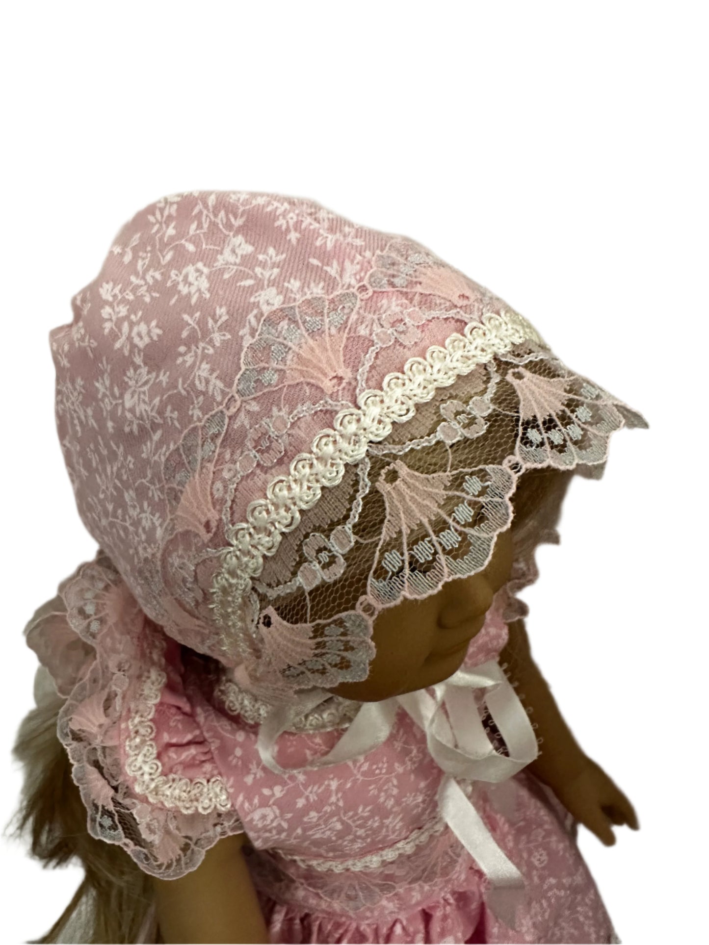 Vintage Pink Lace Dress Set With White Flowers - 4 Pieces