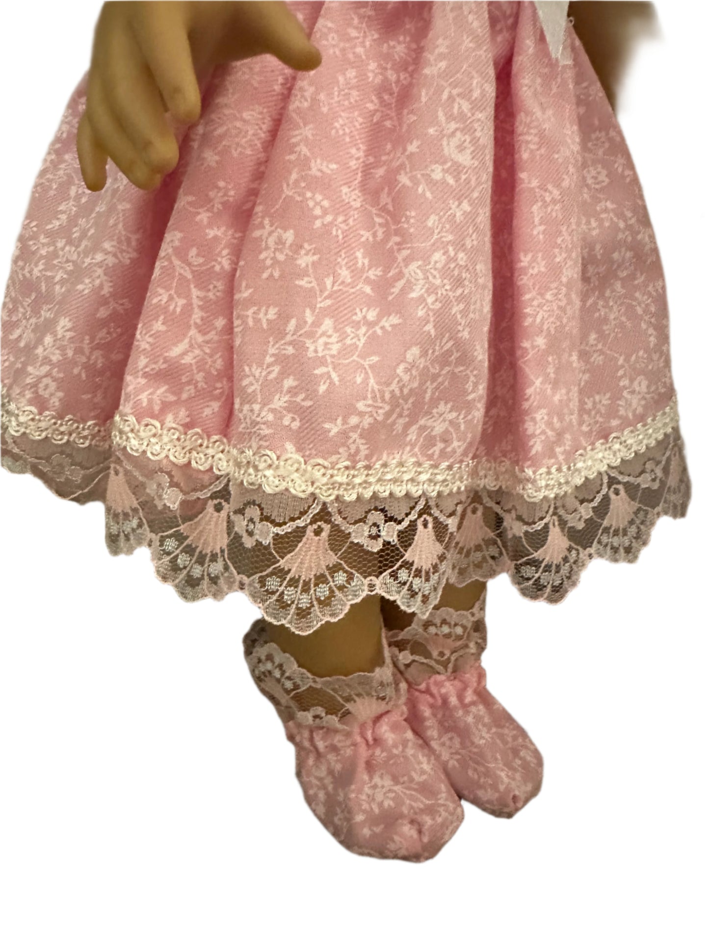 Vintage Pink Lace Dress Set With White Flowers - 4 Pieces