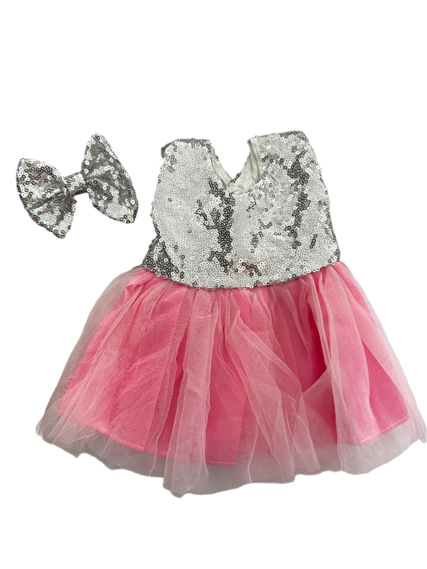 Sequin Tulle Pink Party Dress & Bow