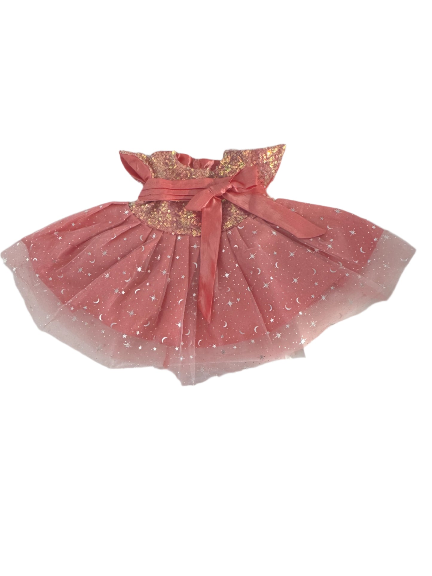 Coral Sequin & Silver Star Party Dress & Crown