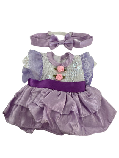 White Shimmer Sequin & Purple Frilly Dress