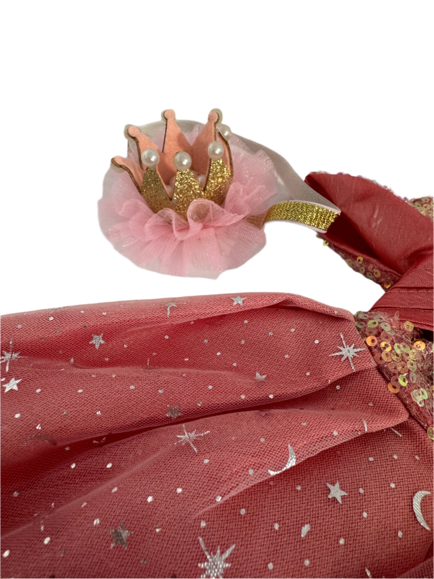 Coral Sequin & Silver Star Party Dress & Crown
