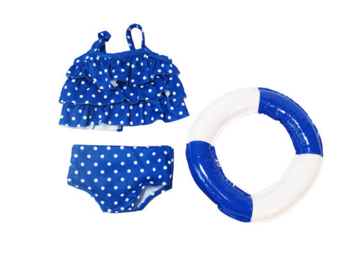 Blue Polka Dot Bathing Swimsuit with Float - 3 Piece Set