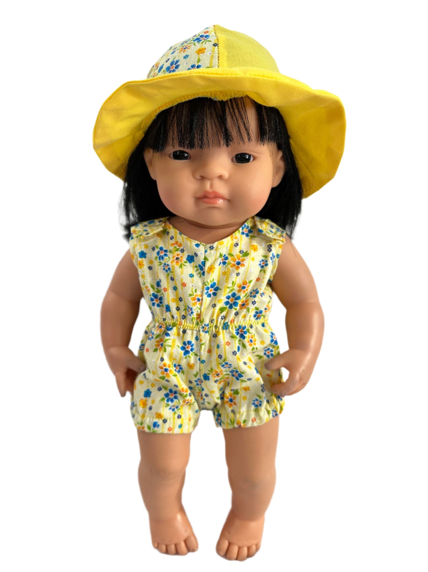 Yellow Floral Romper & Hat Set - 2 Piece