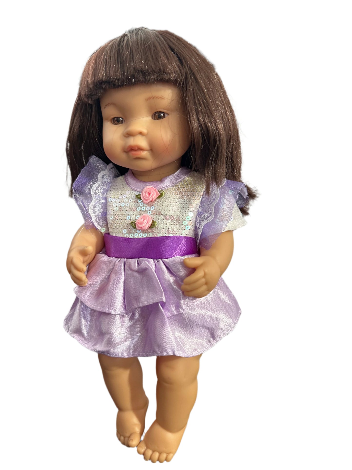 White Shimmer Sequin & Purple Frilly Dress