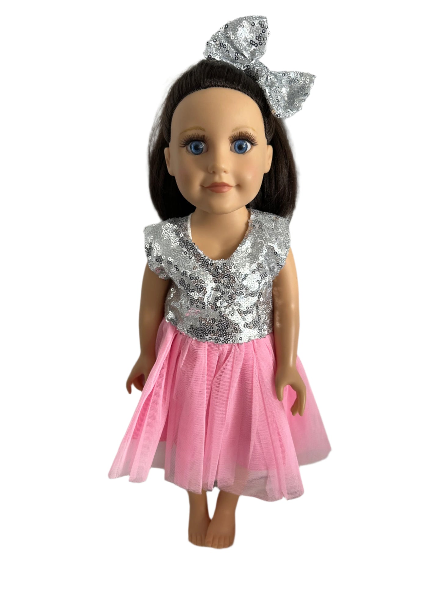 Sequin Tulle Pink Party Dress & Bow