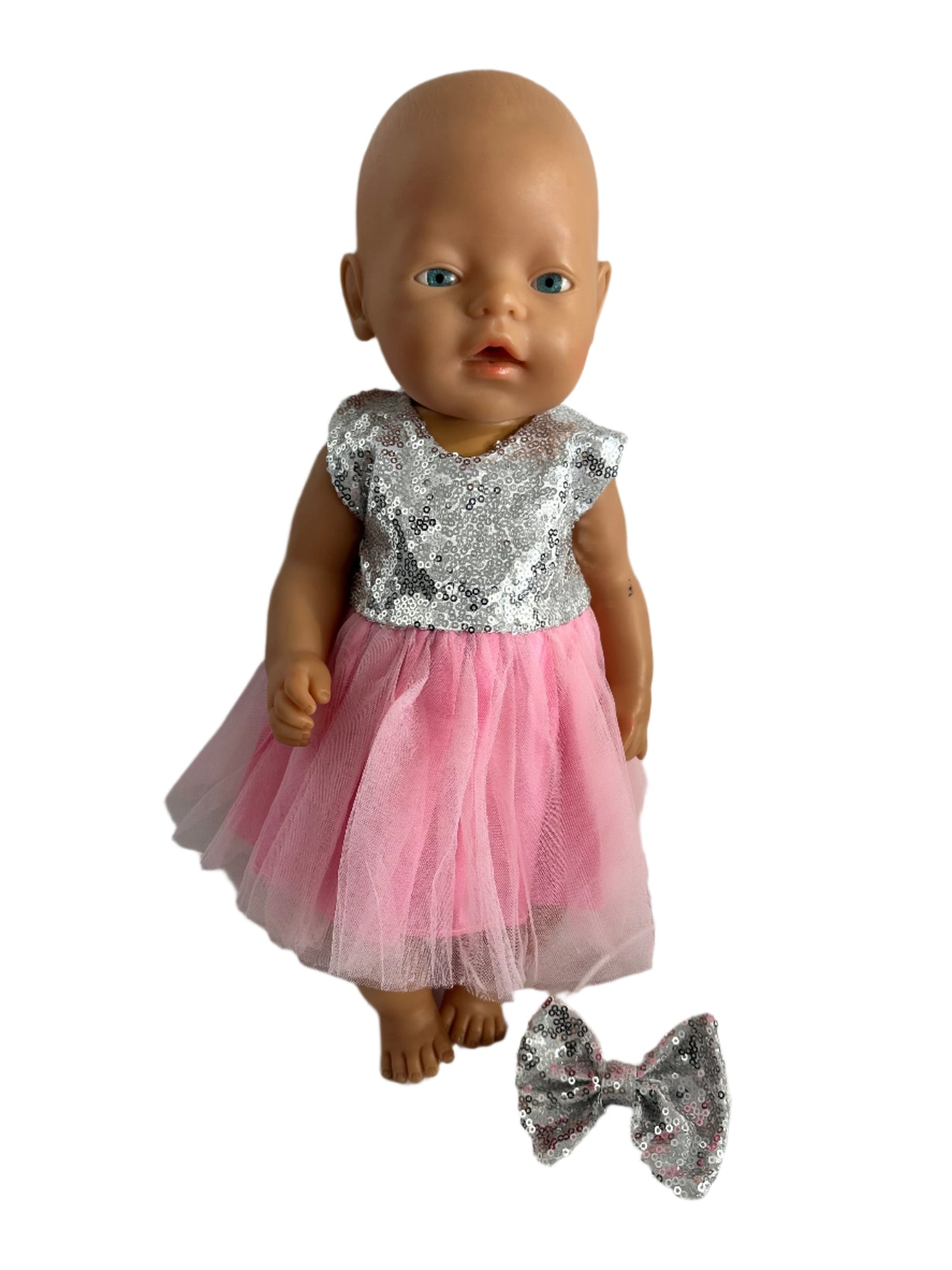 Sequin Tulle Pink Party Dress & Bow