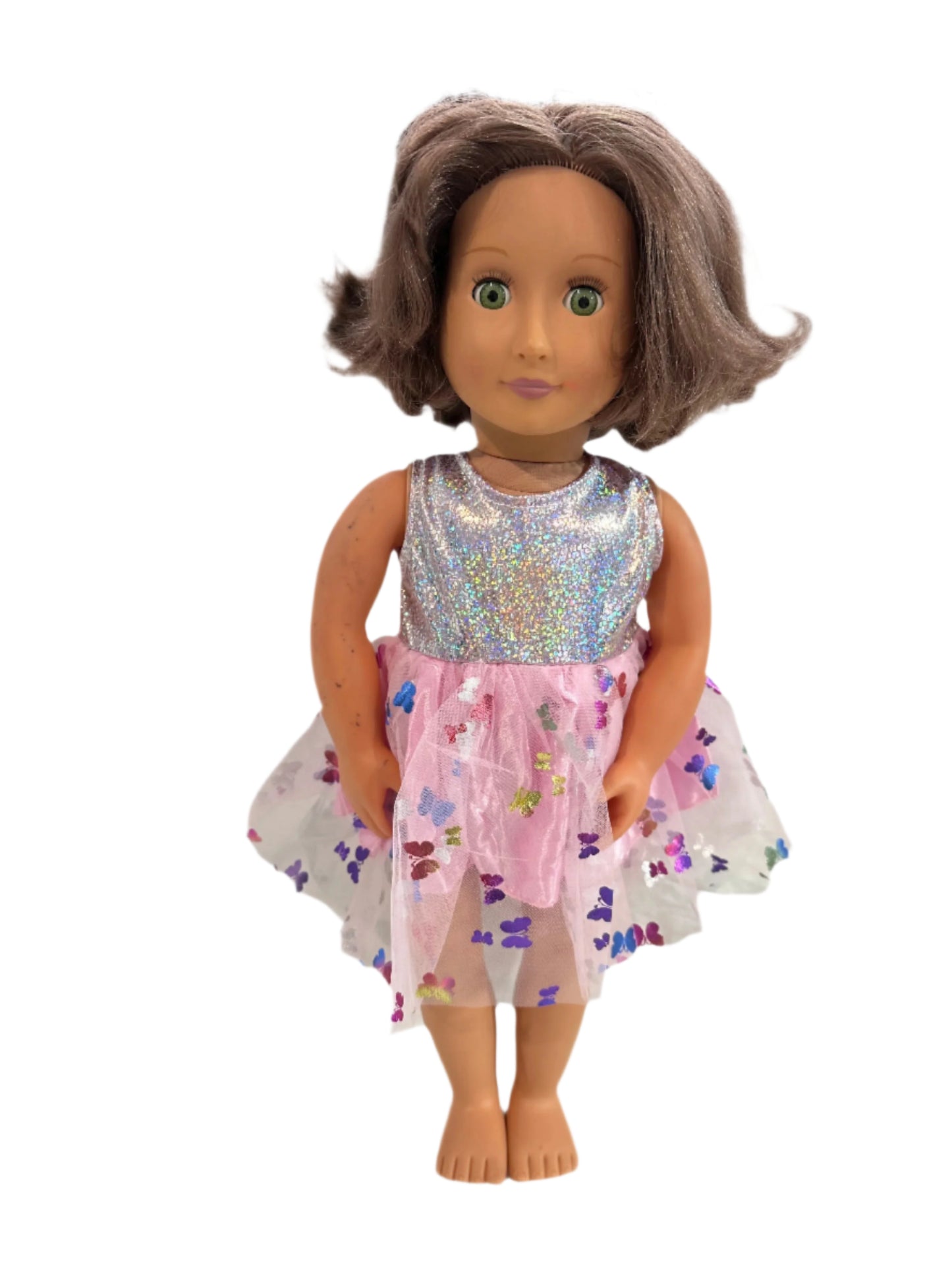 Silver Shimmer & Pink Butterfly Tulle Dress