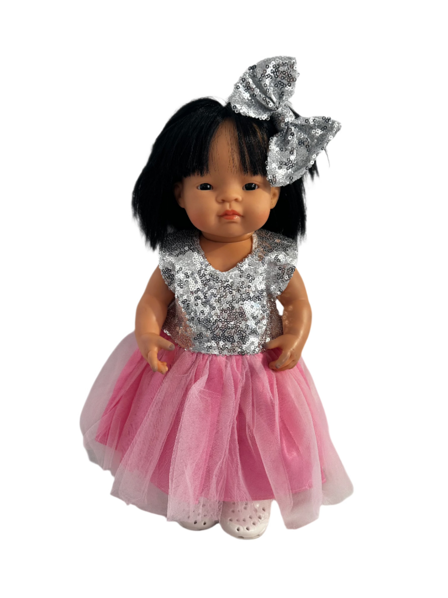Sequin Tulle Pink Party Dress & Bow