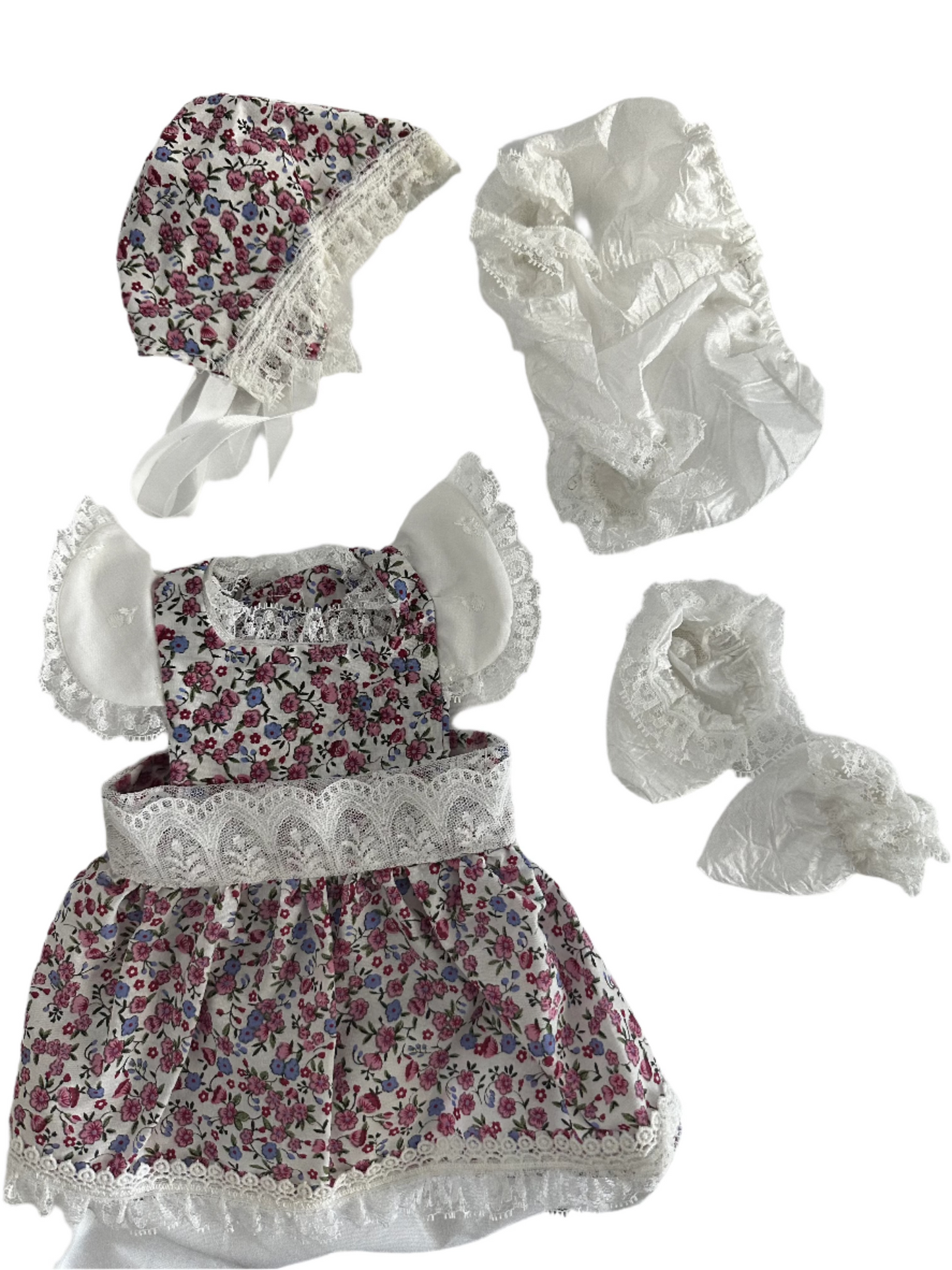 White Vintage Dress & White Lace Trim - 4 Piece Set