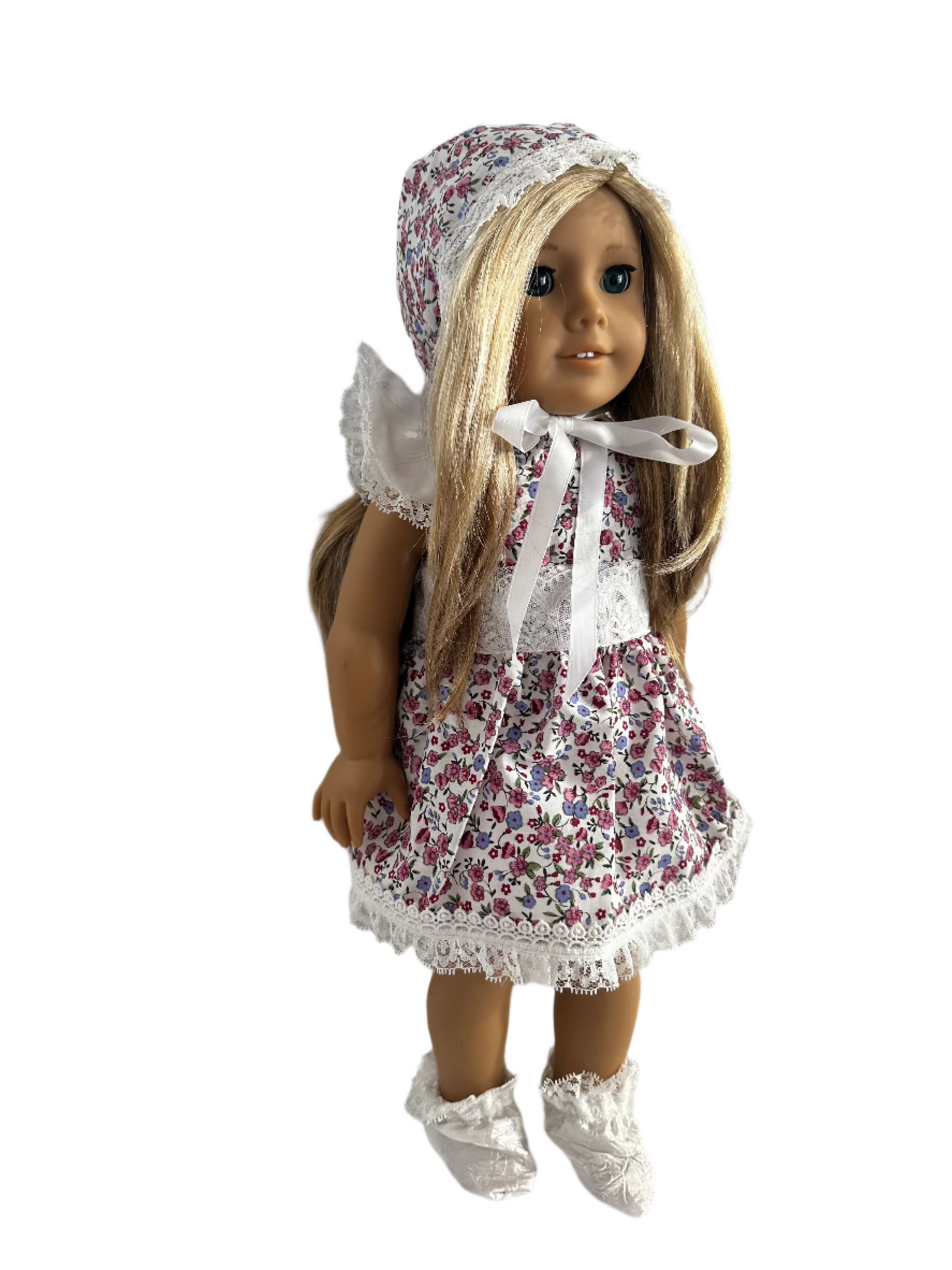 White Vintage Dress & White Lace Trim - 4 Piece Set
