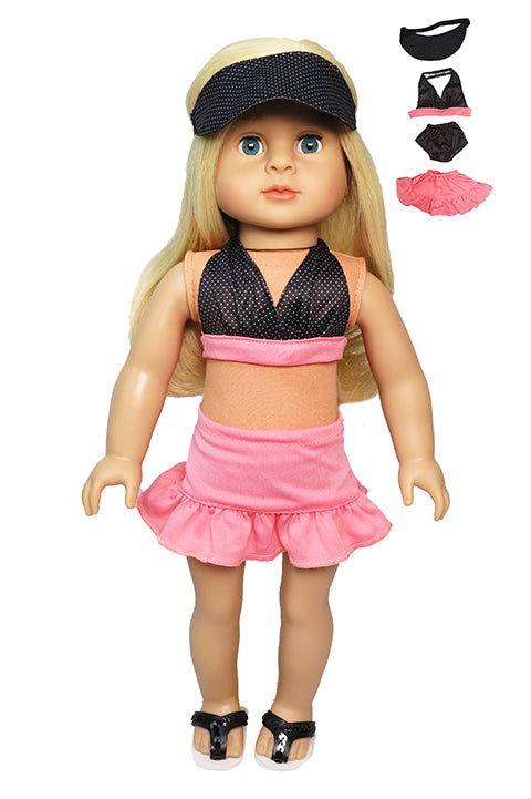 Pink & Black Polka Dot Swim Set - 4 Piece Set