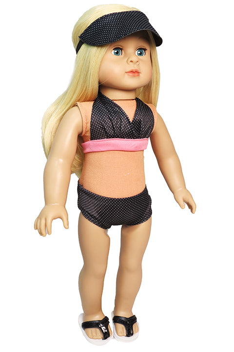 Pink & Black Polka Dot Swim Set - 4 Piece Set