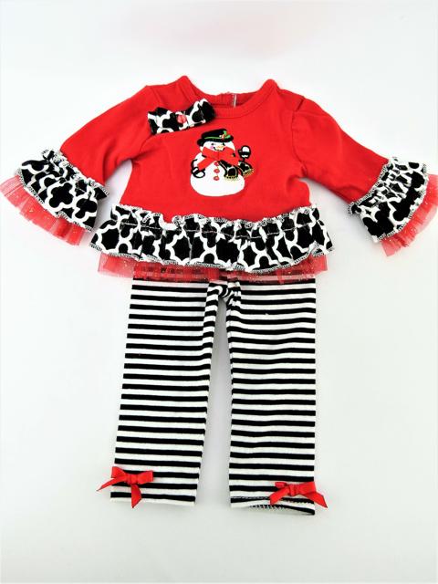 Snowman Outfit & Striped Leggings - 2 Piece Set