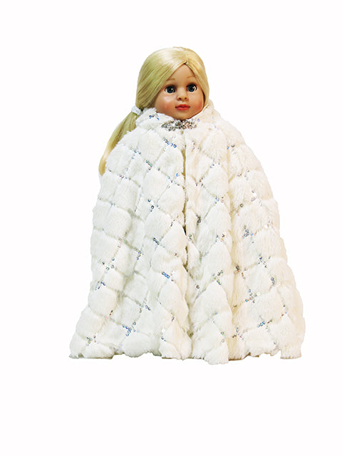 Warm Hooded White & Silver Fur Cape