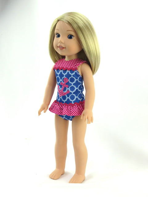 Pink Polka Dot & Blue Anchor Bathing Suit (s)