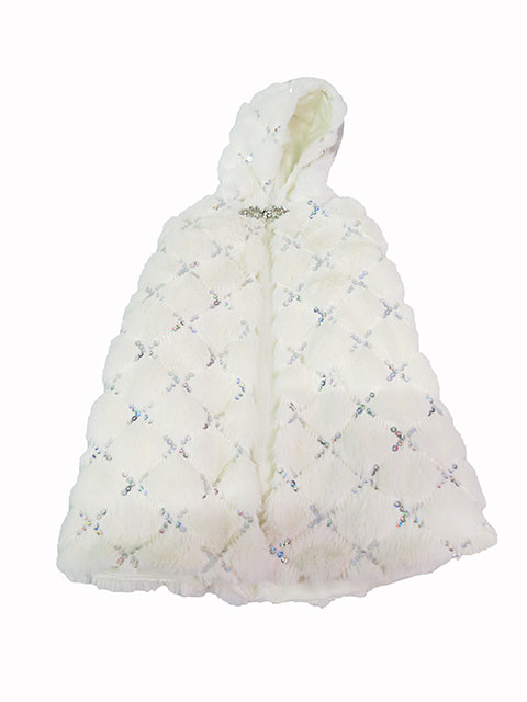 Warm Hooded White & Silver Fur Cape