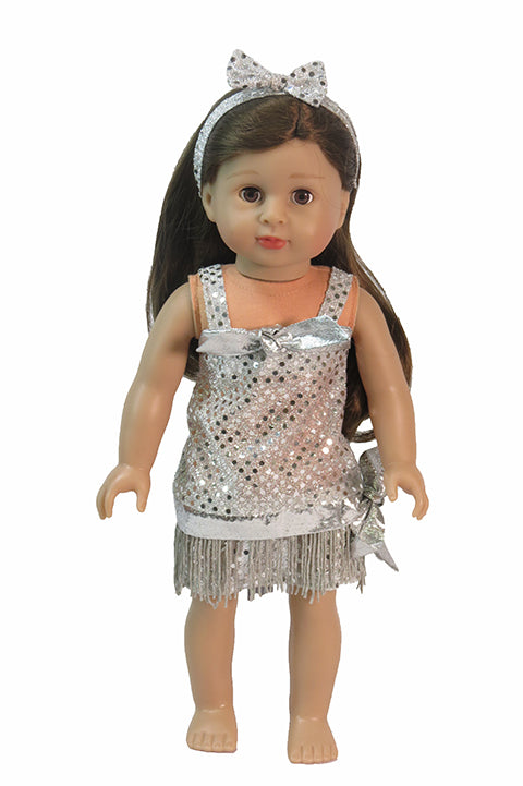 Silver Party Dress with Headband - 2 Piece