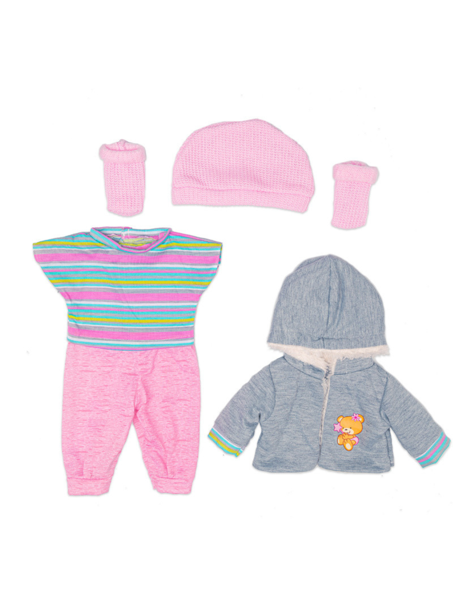 Cozy Striped Jumpsuit with Beanie, Hooded Jacket & Booties - 4 Piece Set