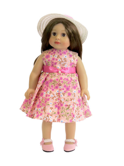 Pink Floral Dress & Straw Hat - 2 Piece Set