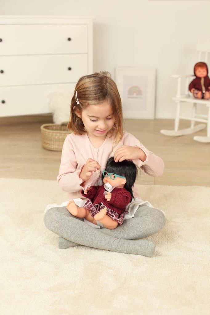 Miniland Warm Winter Red Jacket, Beanie & Tartan Dress 3 Piece Set (38cm)