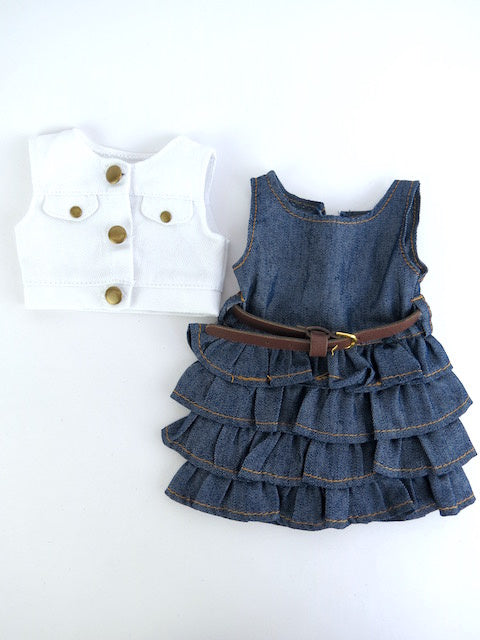 Dolls Denim Dress with White Vest and Brown Belt