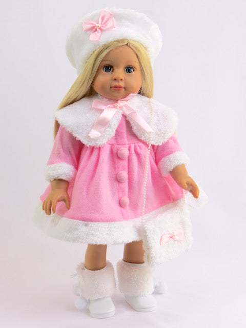 Pink & White Dress with Fur - 4 Piece Set