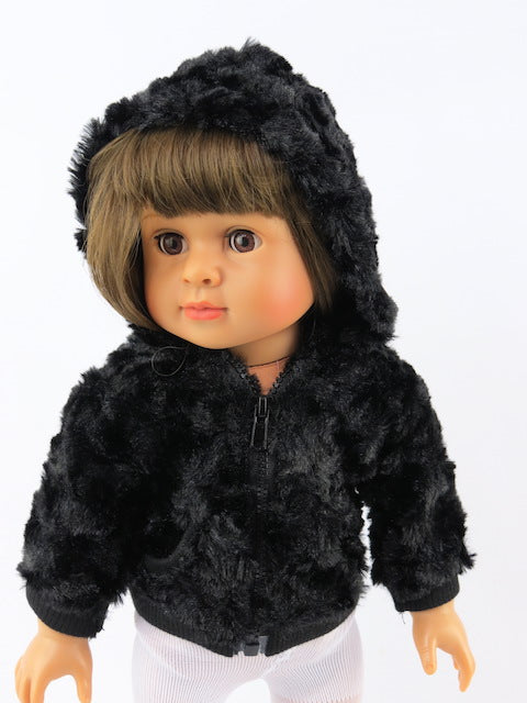 Warm Black Fuzzy Jacket with Hoodie