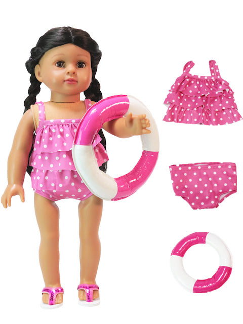 Hot Pink Polka Dot Bathing Swimsuit with Float - 3 Piece