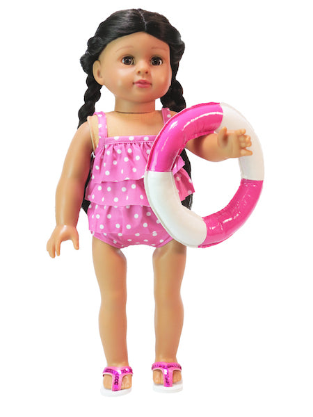 Hot Pink Polka Dot Bathing Swimsuit with Float - 3 Piece