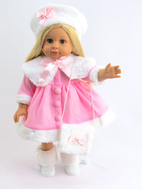 Pink & White Dress with Fur - 4 Piece Set